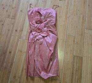 Sequin Hearts Strapless Pink Dress with Floral Design